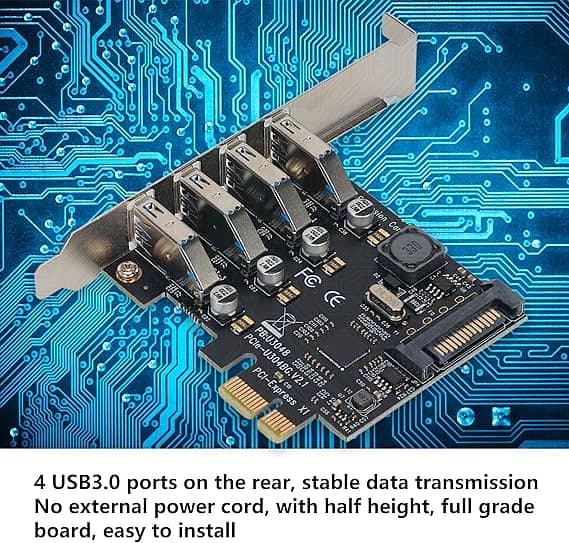 4 Port PCIe to USB 3.0 Expansion Card, PCIe USB 3.0 Adapter 5Gbps High 3