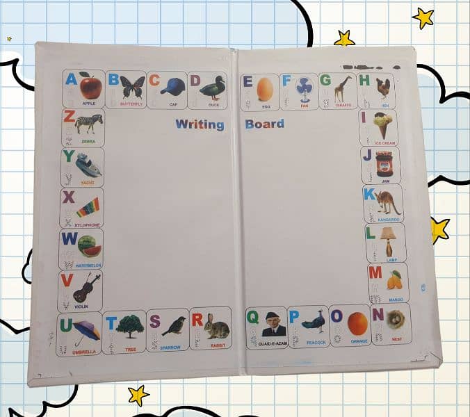 Writing Board For Kids White Board ABC + Urdu & Counting 0