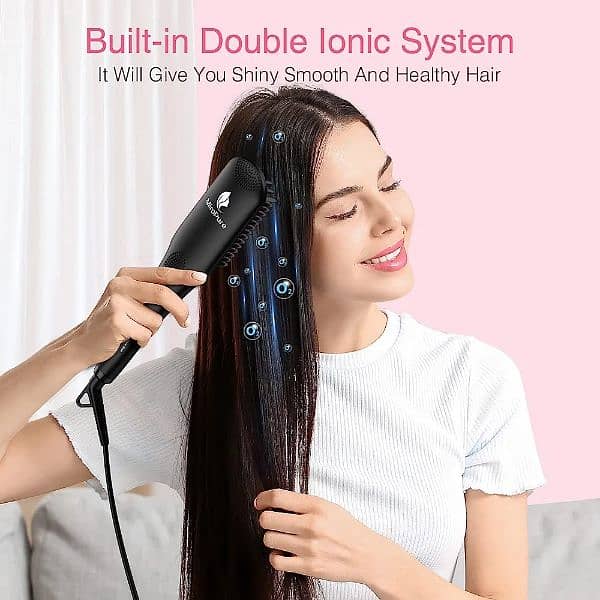 Enhanced Ceramic Hair Straightener Brush by MiroPure, 2-in-1 Ionic 4