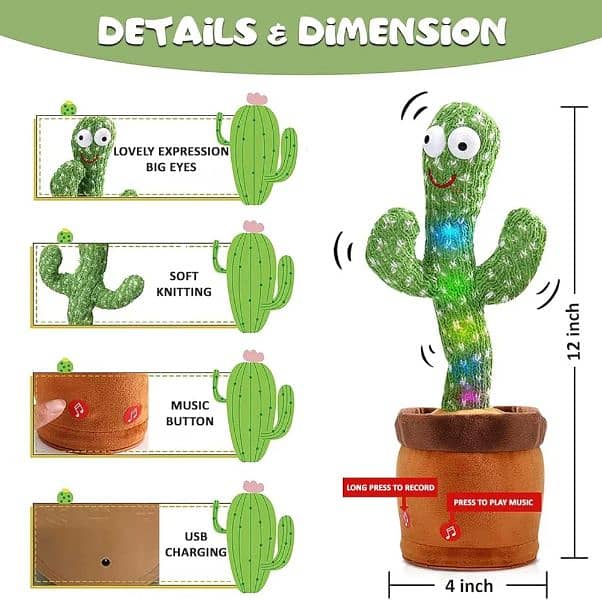 New Rechargeable Dancing Cactus Toy with Music, Singing, Talking 3