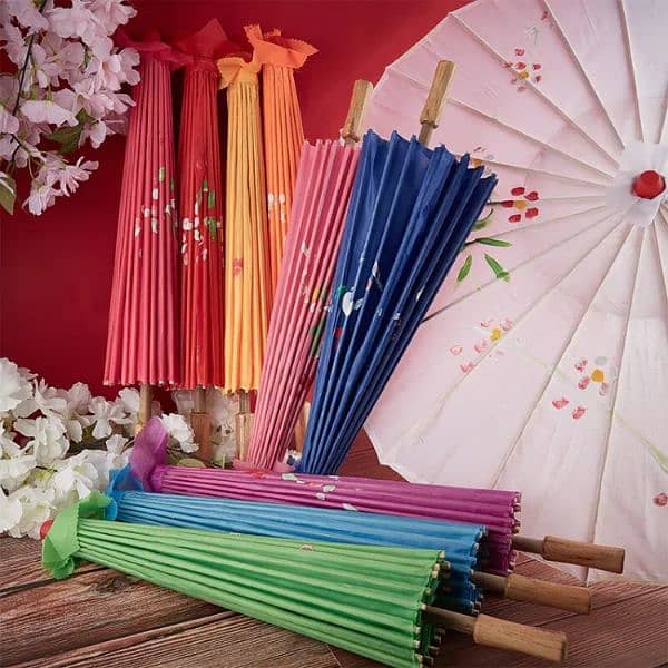 Chinese Wooden Umbrella- Fabric Bamboo Hand-painted - For decoration 3