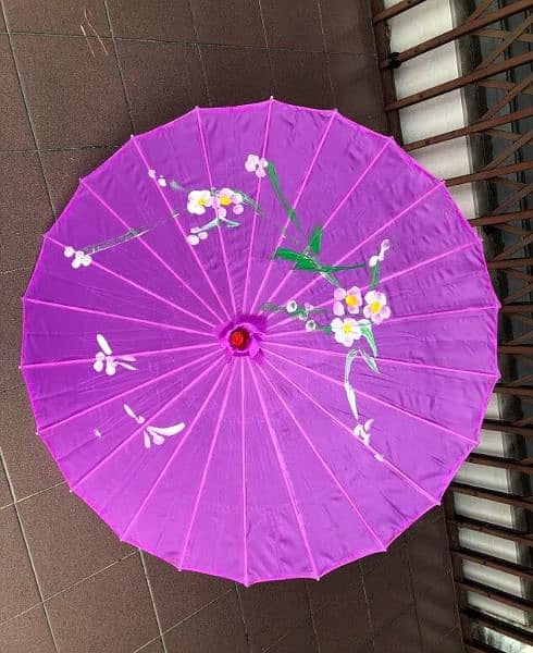 Chinese Wooden Umbrella- Fabric Bamboo Hand-painted - For decoration 4