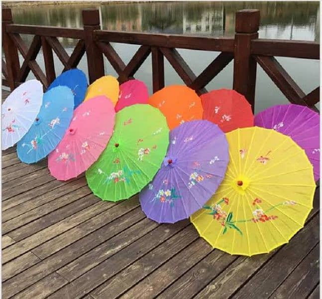 Chinese Wooden Umbrella- Fabric Bamboo Hand-painted - For decoration 2