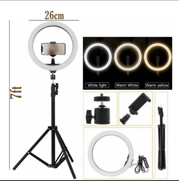 26cm ring light mobile holder 7feet metel stand  3 colour photography 2