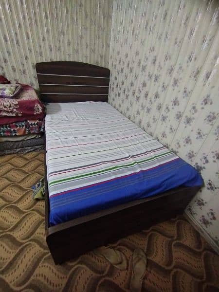 WOODEN SINGLE BED WITH MATTRESS SIDE TABLE AND DRESSING 1