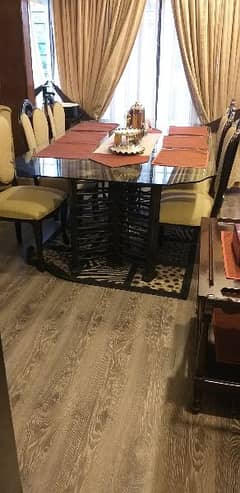 Dinning table with 6 chairs base chinoti shesham wood