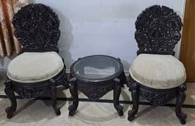Antique Solied wood 2 Chairs and table 0"3"0"0"4"2"9"0"9"3"5