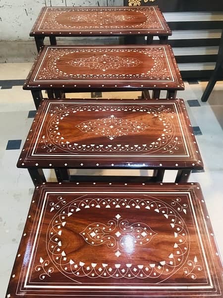 Nesting table set in sheeshum wood delivery in allfaisalabad available 0