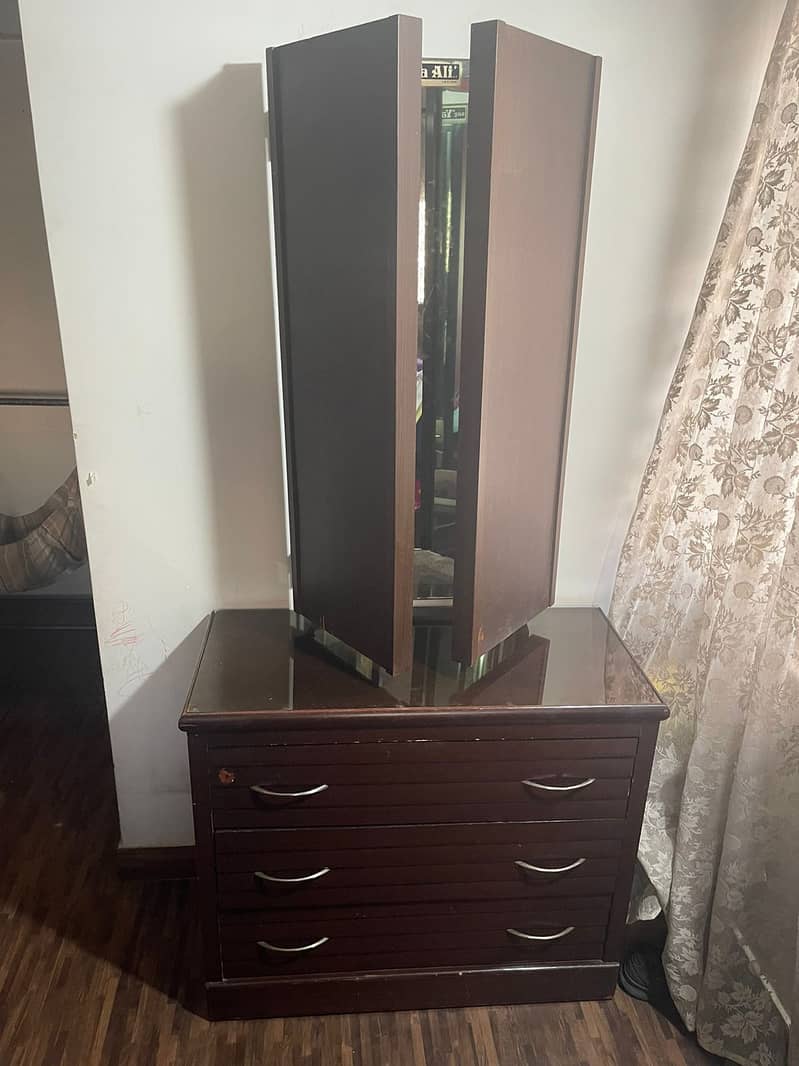 Wooden Chester Drawer + Imported Glass Wall Mirror 1