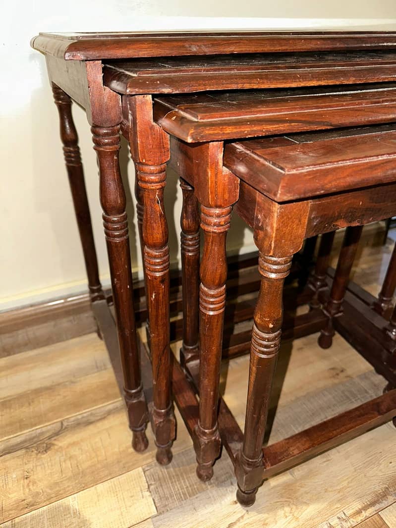Vintage Wooden Side Tables - Set of 4 Antique Beauties 0