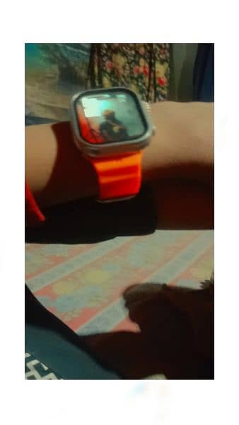 smart watch s8 ultra with box charger 2 belt orange green 1