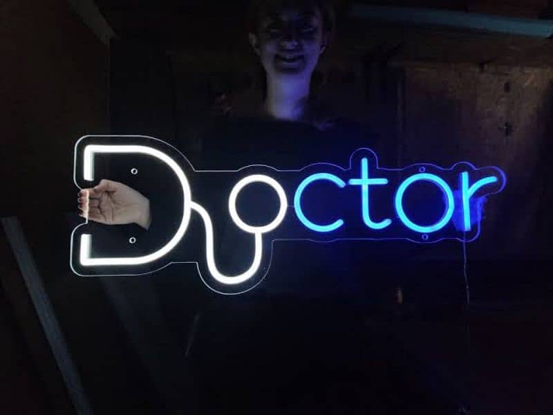 size 2×1 Doctor neon sign with power adopter  and hanging chain 1