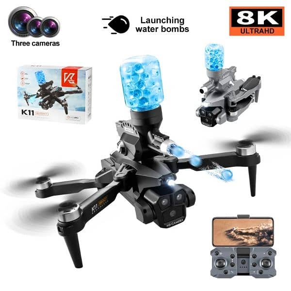 4K 3 Camera Drone K11 Max Drone Water Jell ball Brushless Motor GPS 0