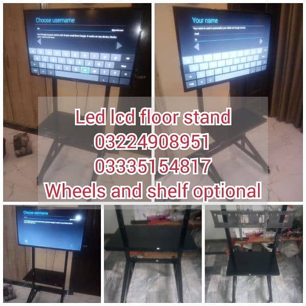 lcd tv led t floor stand with wheels wall mount attached 1