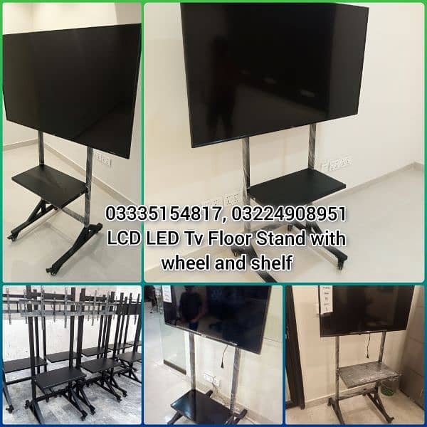 lcd tv led t floor stand with wheels wall mount attached 2