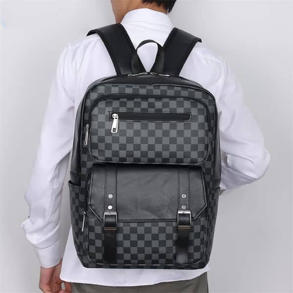 Checkered Leather Backpack 4