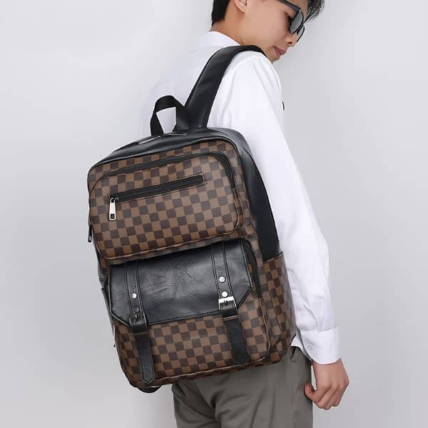 Checkered Leather Backpack 5