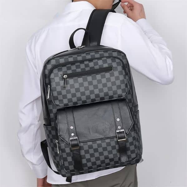 Checkered Leather Backpack 6