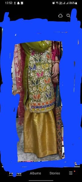 Bridal Mehndi dress with garara & pink dupatta. . 2