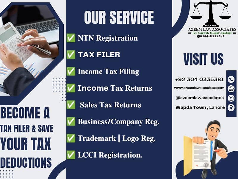 TAX,CORPORATE AND LEGAL SERVICES  { FBR |SECP |IPO |PRA |LCCI |WEBOC } 1