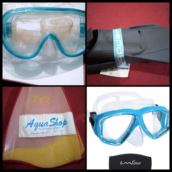 5 Swimming Sports items 2 pair Flipper/Fins 3-Glass Swimming Goggles 3