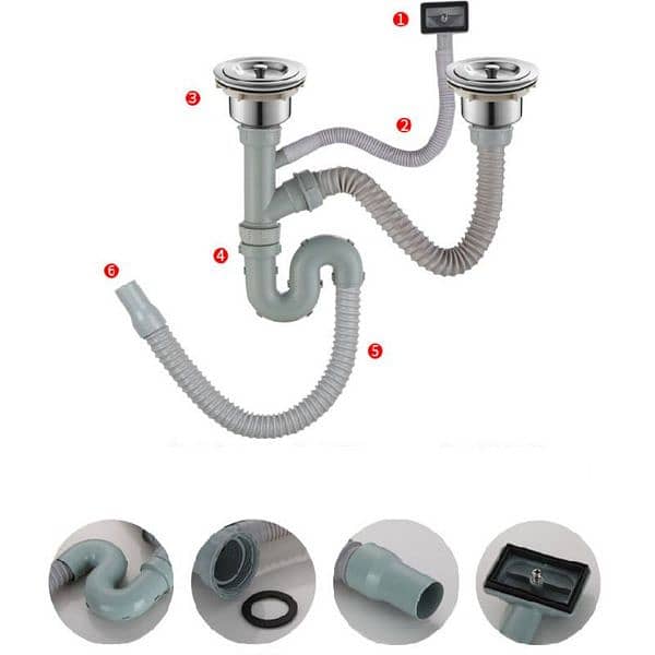 Kitchen Sink Double Bowl Drain Pipe Complete Set 2