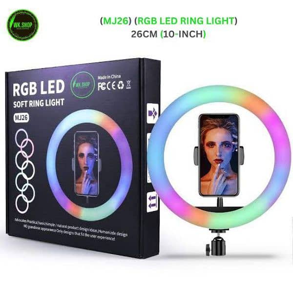 MJ26 10 Inch RGB Led Ring Light With PHONE HOLDER Circle Ring 1