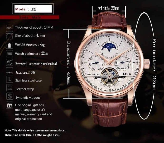 LIGE Brand NEW Original L6826 Automatic Tourbillion 21 Jewels Watch 8