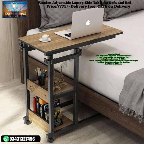 Wooden Adjustable Laptop Side Table for Sofa and Bed 0