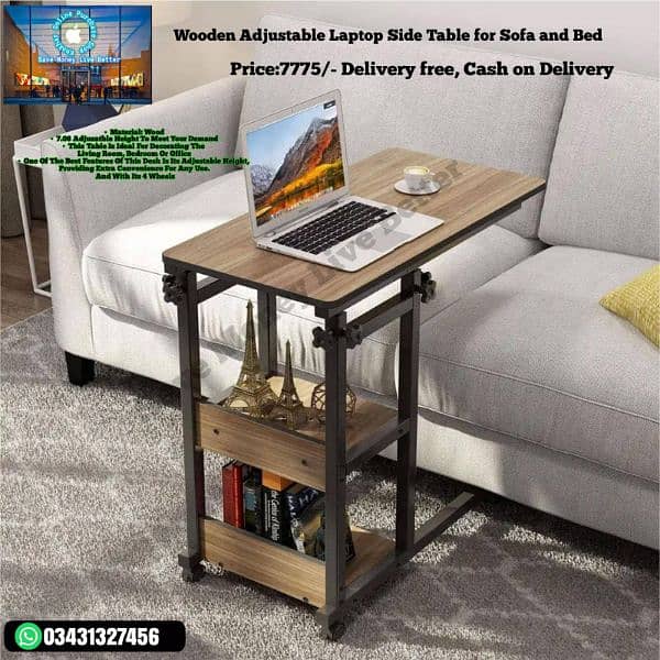 Wooden Adjustable Laptop Side Table for Sofa and Bed 1