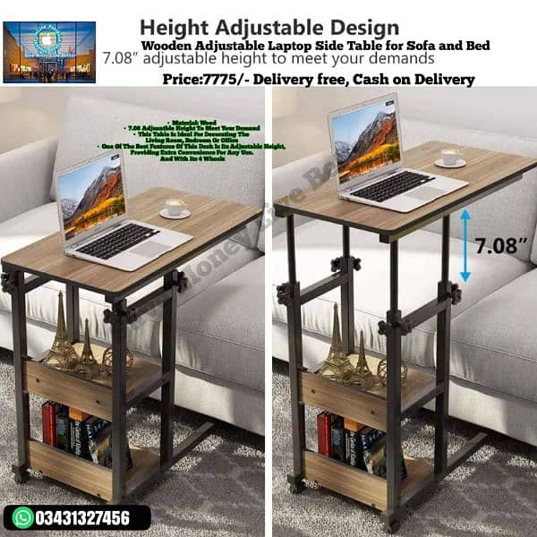 Wooden Adjustable Laptop Side Table for Sofa and Bed 2