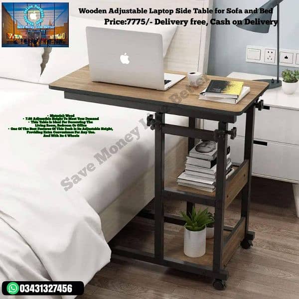 Wooden Adjustable Laptop Side Table for Sofa and Bed 3