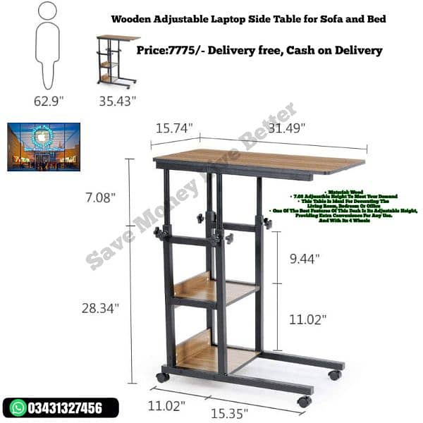 Wooden Adjustable Laptop Side Table for Sofa and Bed 4