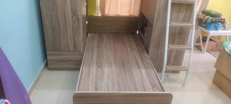 Kids Wooden Bunk Bed with cupboard and study table 1