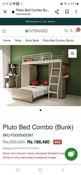 Kids Wooden Bunk Bed with cupboard and study table 2
