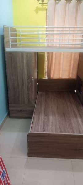 Kids Wooden Bunk Bed with cupboard and study table 3