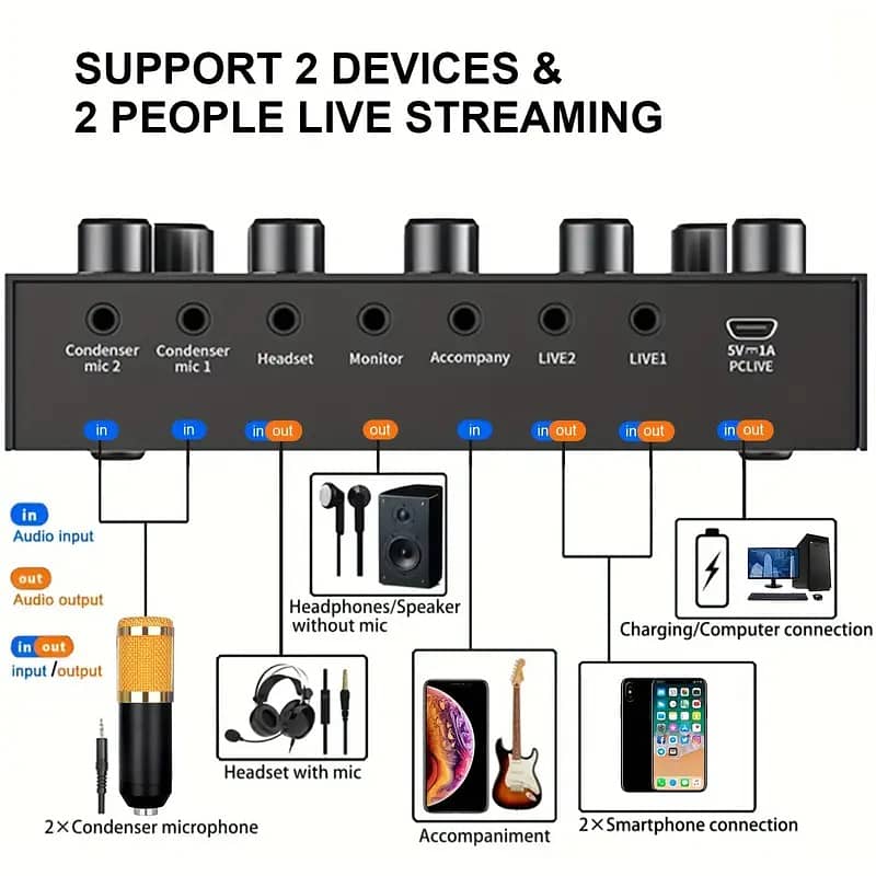 Rechargeable V8s Sound Card Board Live Streaming Recording Game 1