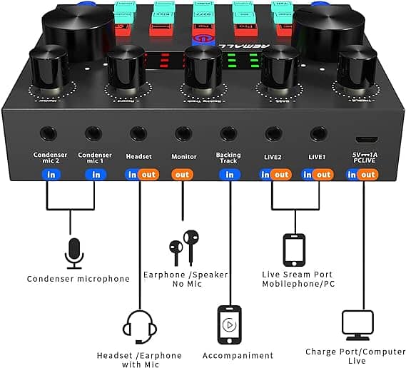 Rechargeable V8s Sound Card Board Live Streaming Recording Game 2