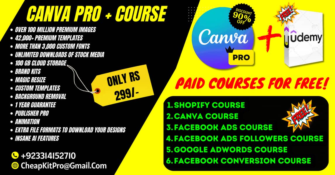 Canva Pro & Bundle Courses shopify ads software graphic design app web 0