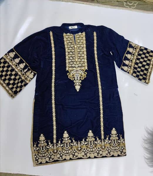 Royal blue embroidery velvet shirt 03224604090 2