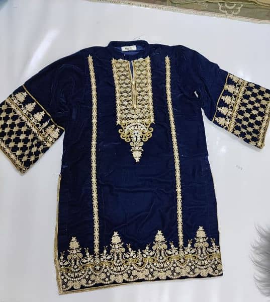 Royal blue embroidery velvet shirt 03224604090 4