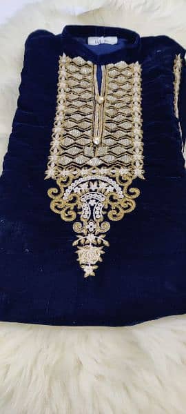 Royal blue embroidery velvet shirt 03224604090 5