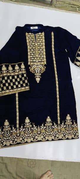 Royal blue embroidery velvet shirt 03224604090 6