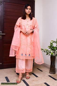 stitched 3 pcs organza dress for women eid collection