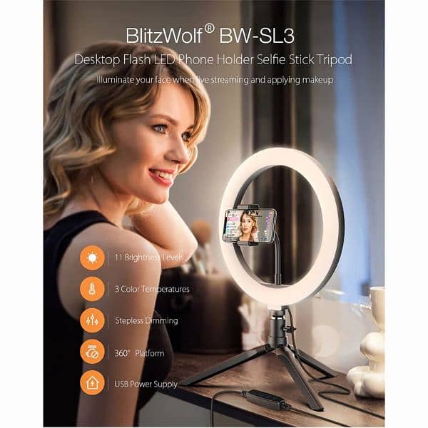 BlitzWolf BW-SL3 10inch Dimmable LED Selfie Ring Light 2