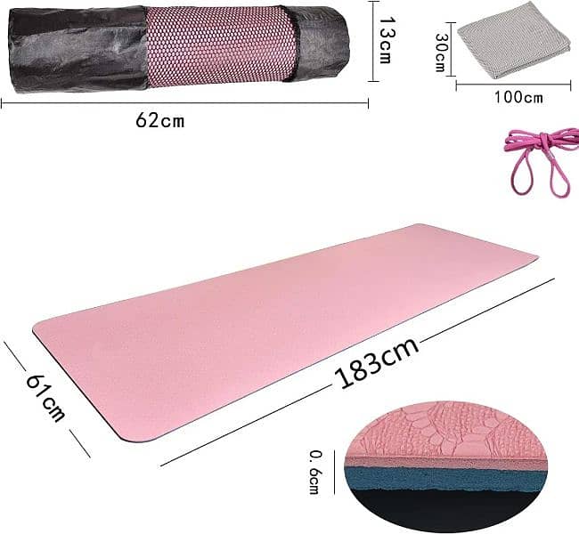 Longanchang Non-Slip TPE Yoga Mat with Towel & Mesh Bag 2