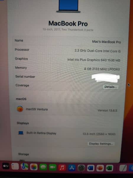MacBook pro 2017 core i5, 8gb Ram, 256 ssd 7