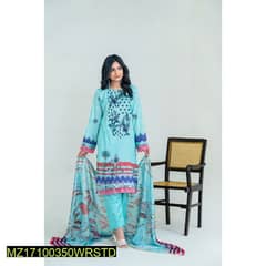 3 pcs women's unstitched lawn printed suit  free delevery