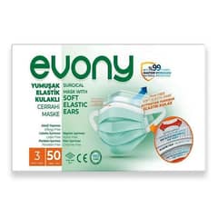 Evony surgical face mask with soft elastic ears, 50 pieces