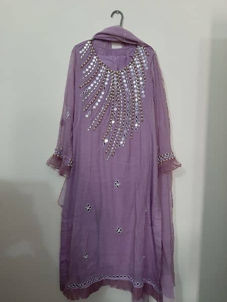 3 pcs soft net heavily embroderd neck and pearls on sleeves 1